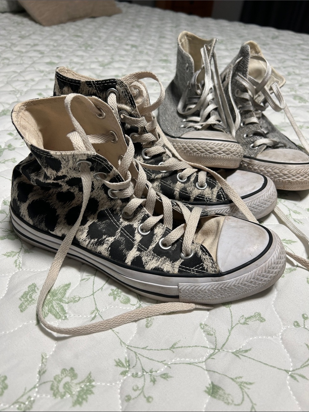 High-Top Leopard Print Canvas Sneakers in Black and Cream